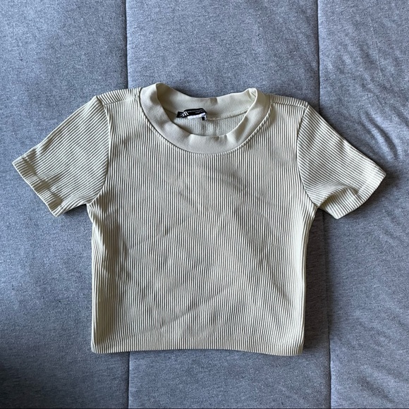 Cream Ribbed Zara T-Shirt - Picture 1 of 4